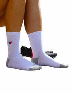 Chaussettes De Running Coureur Du Dimanche Les Tricolores -Équipement De Plein Air Chaussettes CDD Tricolores Blanc vue cote