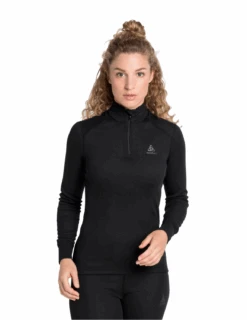 Sous-vêtement Odlo Active Warm Eco Manches Longues Col 1/2 Zip Femme -Équipement De Plein Air T Shirt Techique Odlo Active Warm Eco Zip Femme Noir vue porte face 1