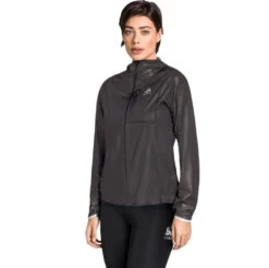 Veste Imperméable Odlo Zeroweight Dual Dry Femme -Équipement De Plein Air Veste Running Odlo Zeroweight Dual Femme Noir vue portee face 1